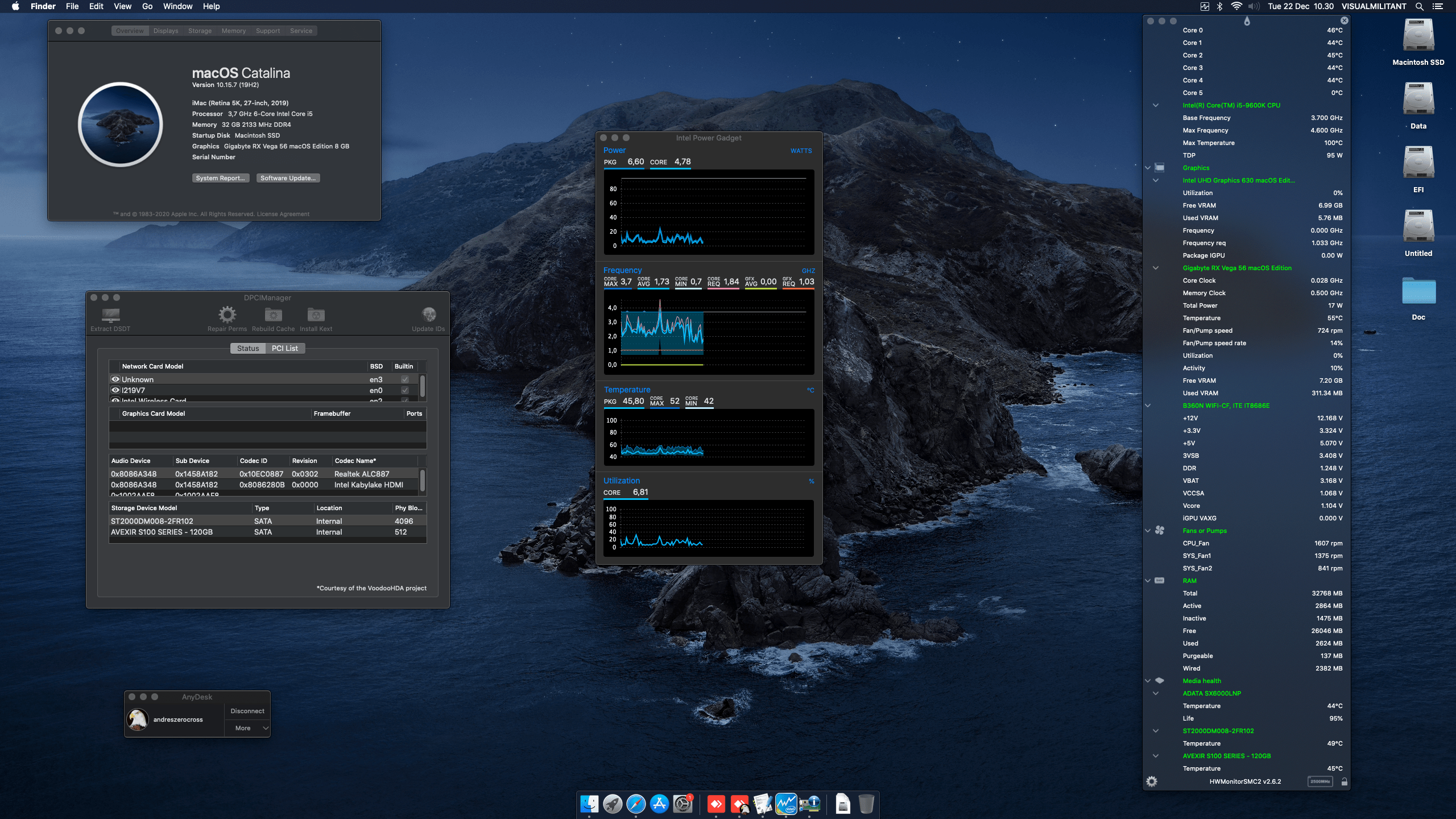 Success Hackintosh macOS Catalina 10.15.7 Build 19H2 at Gigabyte H370N WIFI + Intel Core i5 9600K + Gigabyte RX Vega 56